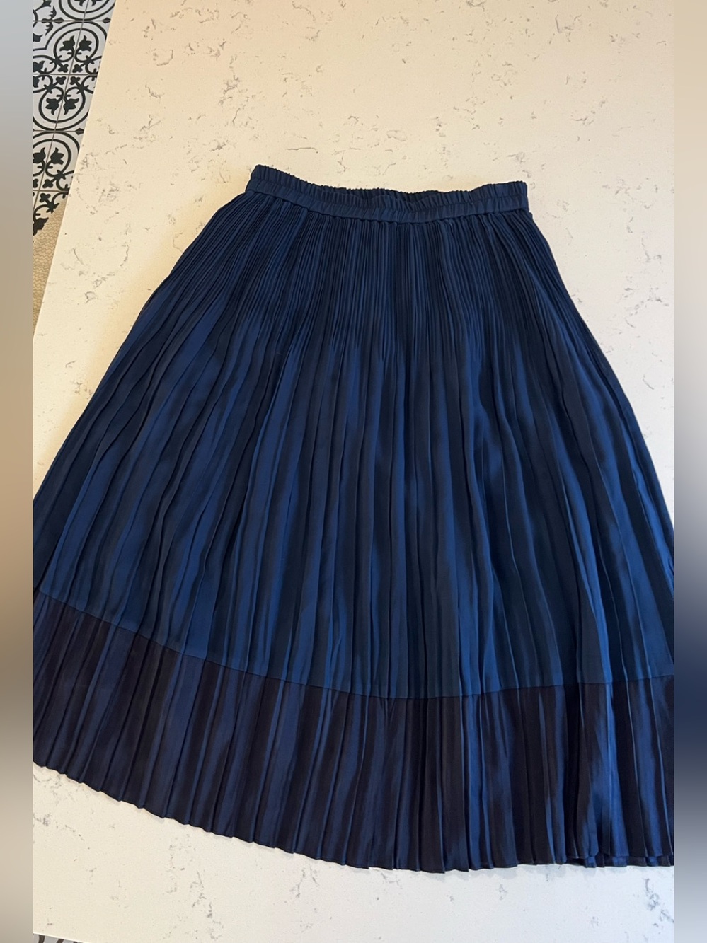J.O.A. Navy Pleated Midi Skirt with Contrast Hem